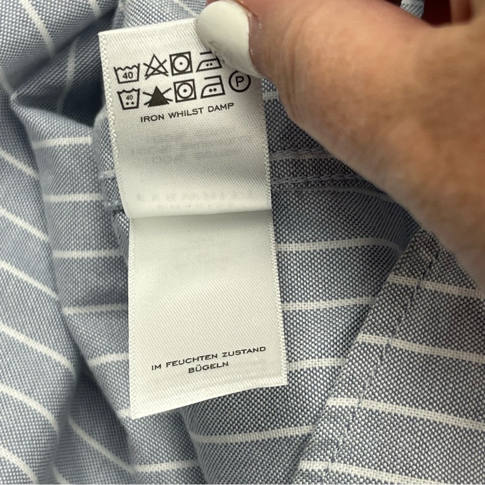 Charles Tyrwhitt Grey Gray‎ White Striped  Button Front Shirt Classic XL *FLAWED - Picture 6 of 15